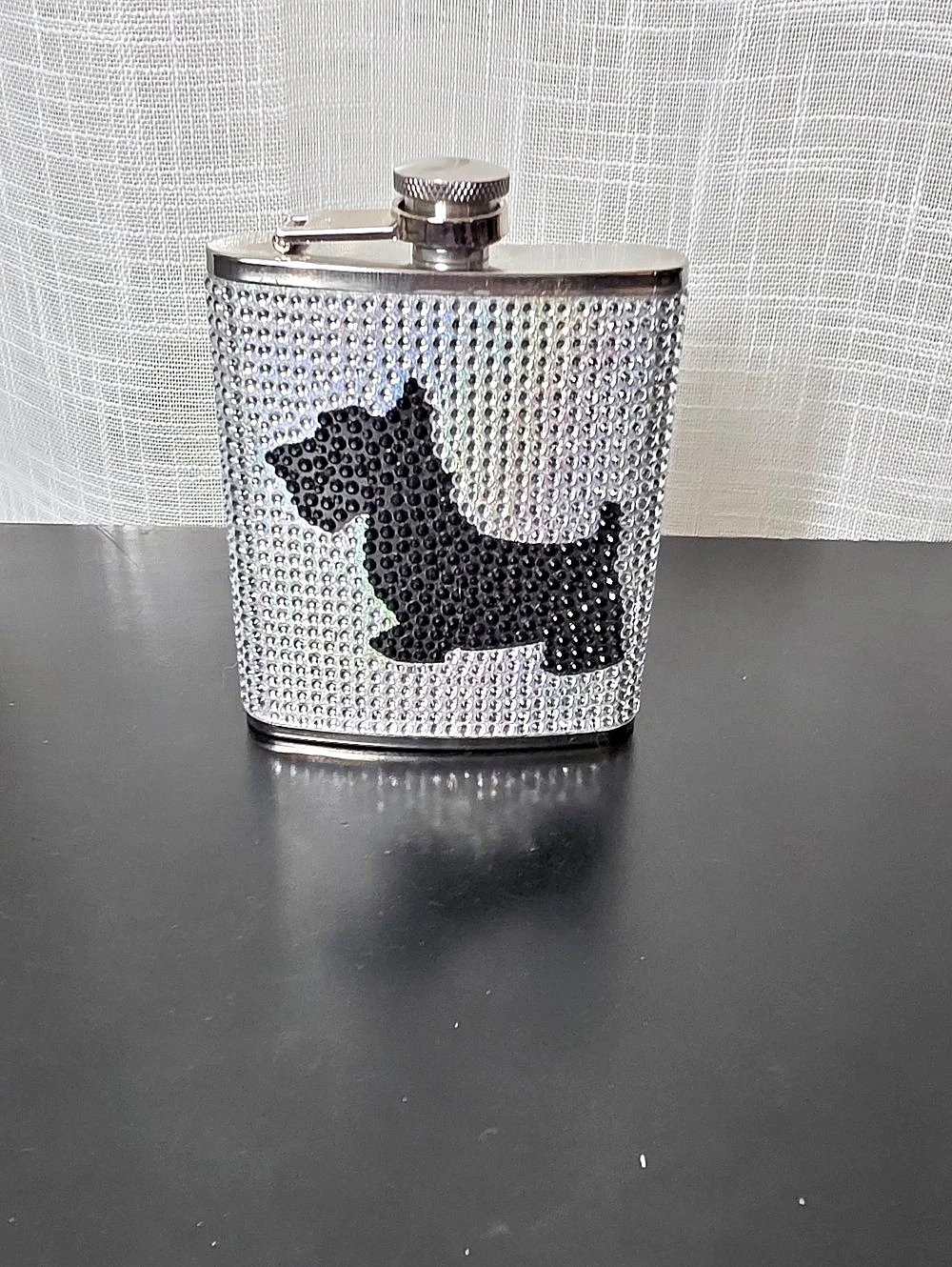 Rhinestone Scottie Dog Flask in Silver & Black Like New